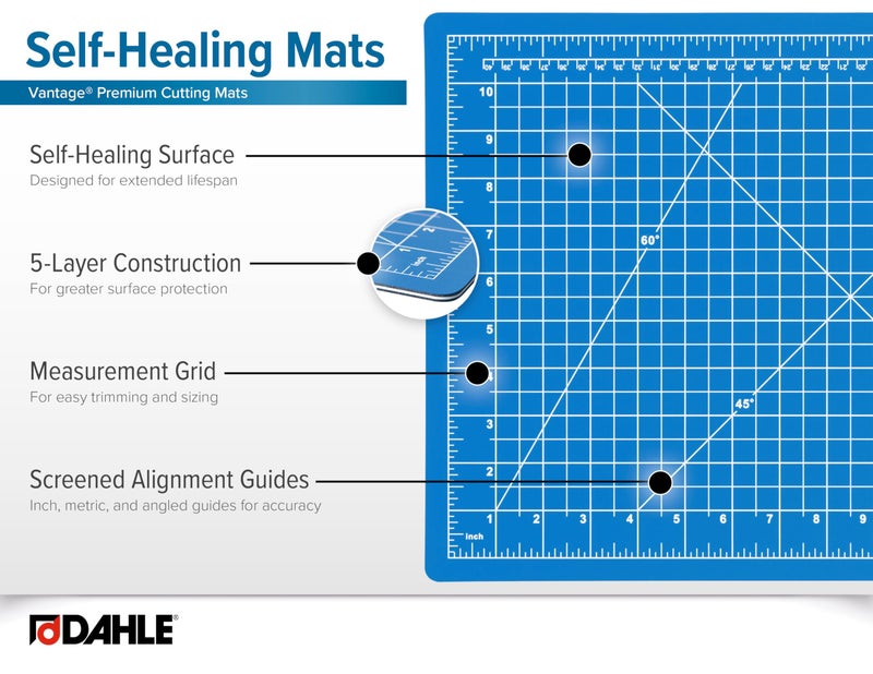 Dahle Vantage 10690 Premium Self-Healing Cutting Mat, 9"x12", 1/2" Grid, 5 Layers for Max Healing, Perfect for Crafts & Sewing, Blue - Image 4